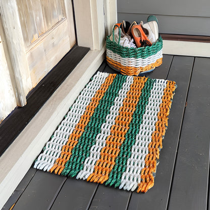 Lolli's Loops Lobster Rope Doormat (Green/White/Orange)-Coastal Limerick