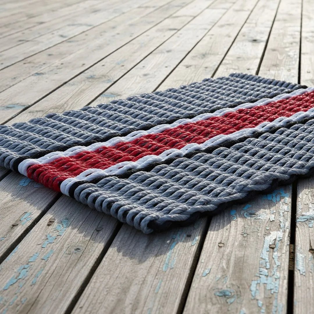 Limited Edition Football Rope Doormat - Gray, Red and White - Lollis Loops