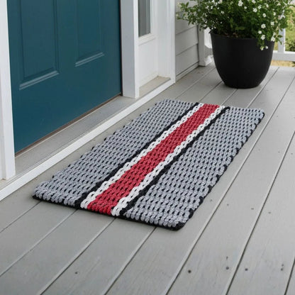 Limited Edition Football Rope Doormat - Gray, Red and White - Lollis Loops