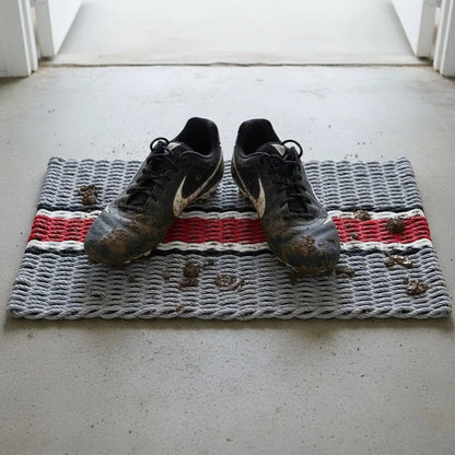 Limited Edition Football Rope Doormat - Gray, Red and White - Lollis Loops