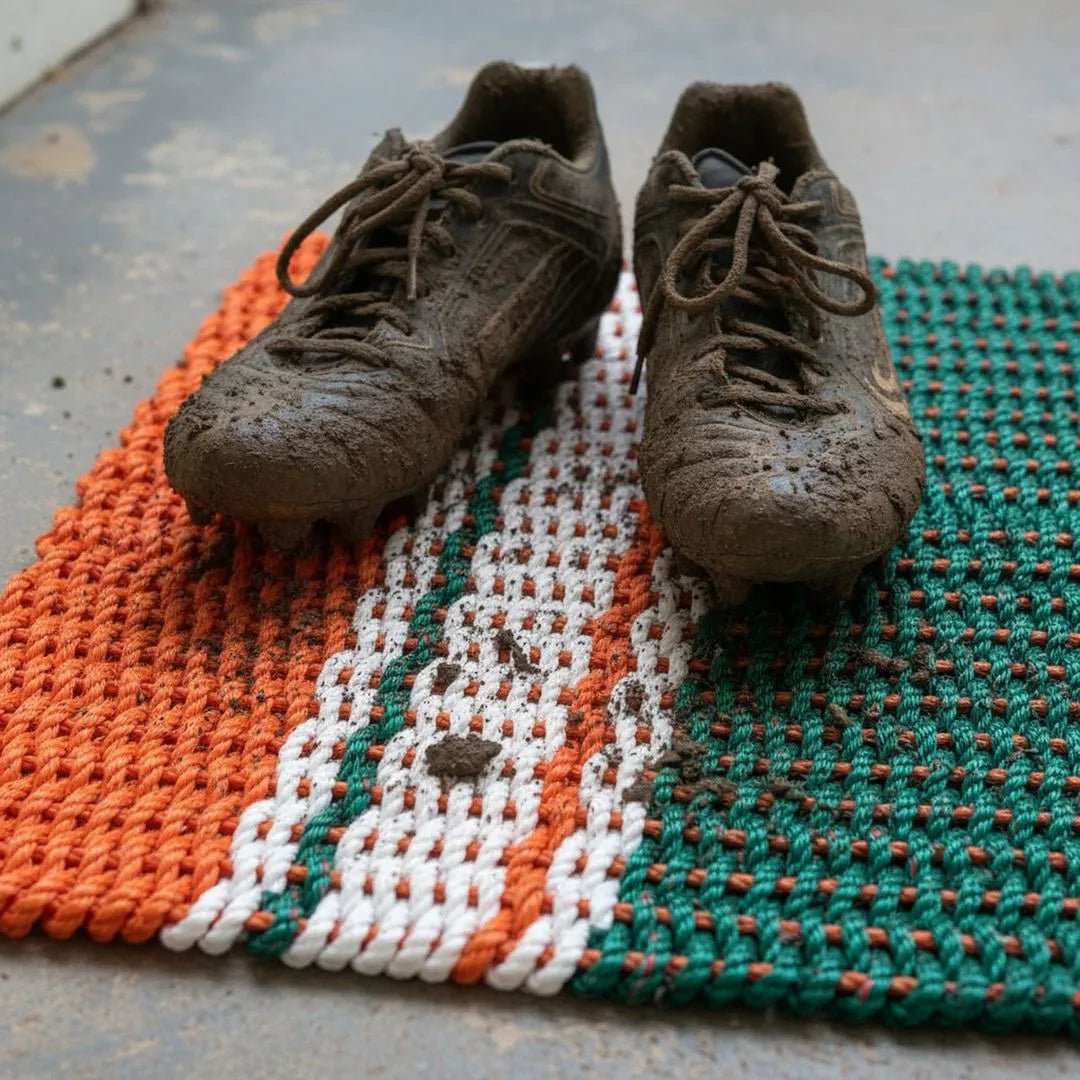 Limited Edition Football Rope Doormat - Green, Orange and White - Lollis Loops