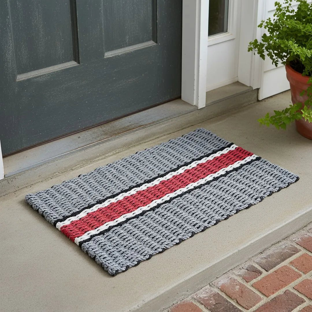 Limited Edition Football Rope Doormat - Gray, Red and White - Lollis Loops