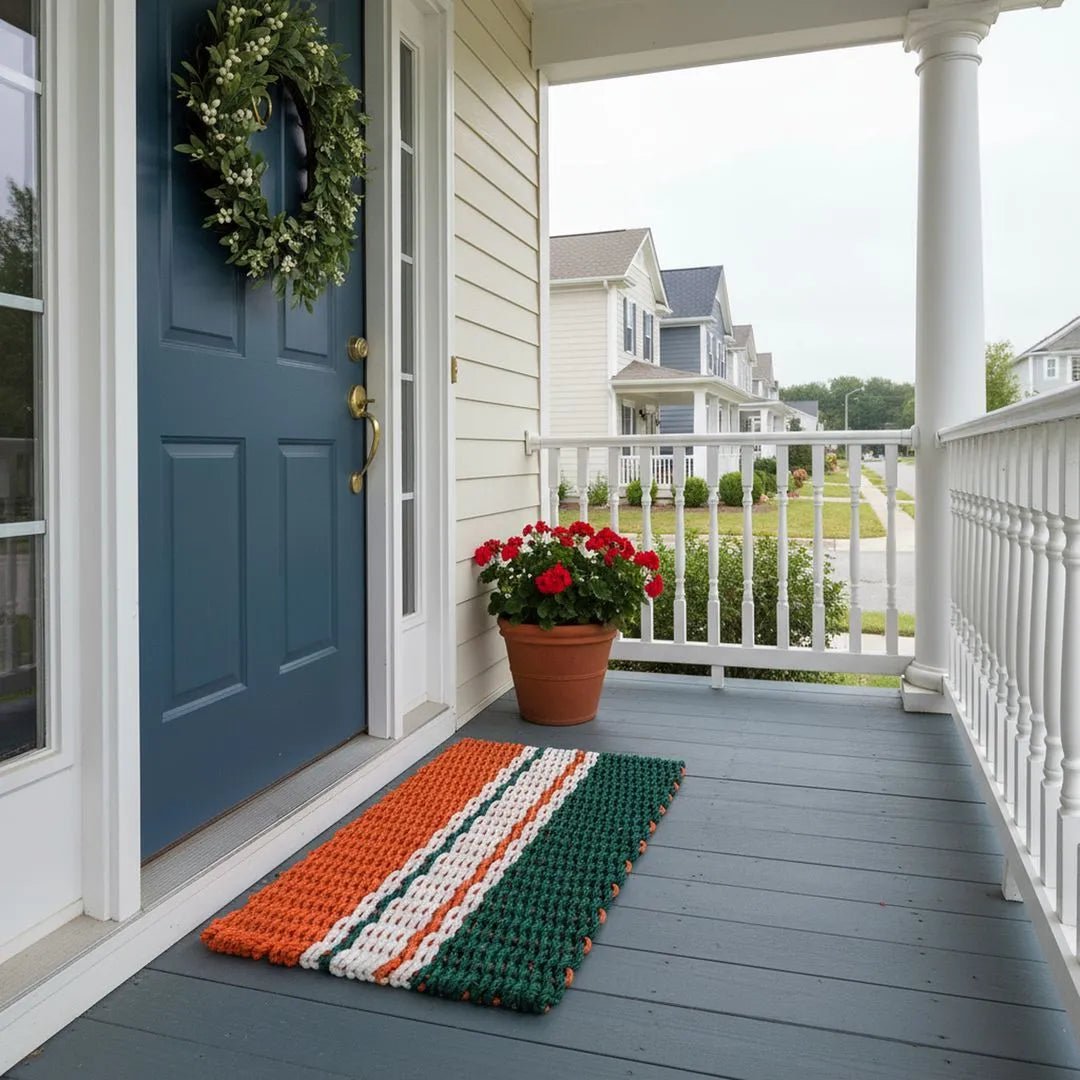 Limited Edition Football Rope Doormat - Green, Orange and White - Lollis Loops