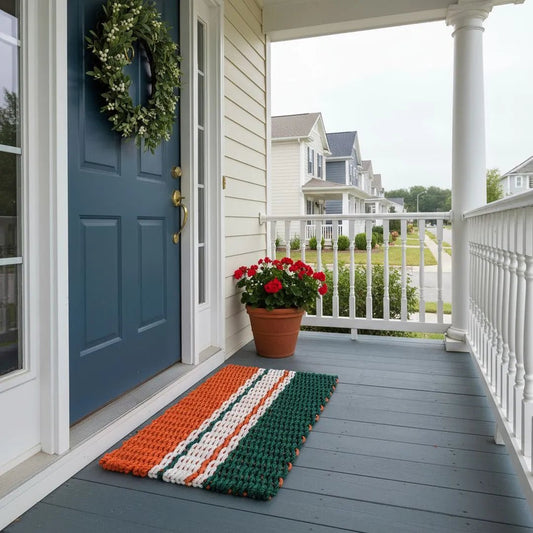 Limited Edition Football Rope Doormat - Green, Orange and White - Lollis Loops