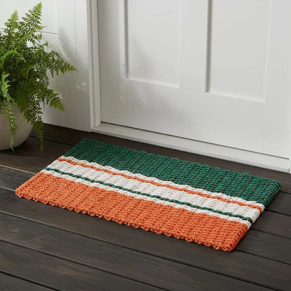 Limited Edition Football Rope Doormat - Green, Orange and White - Lollis Loops