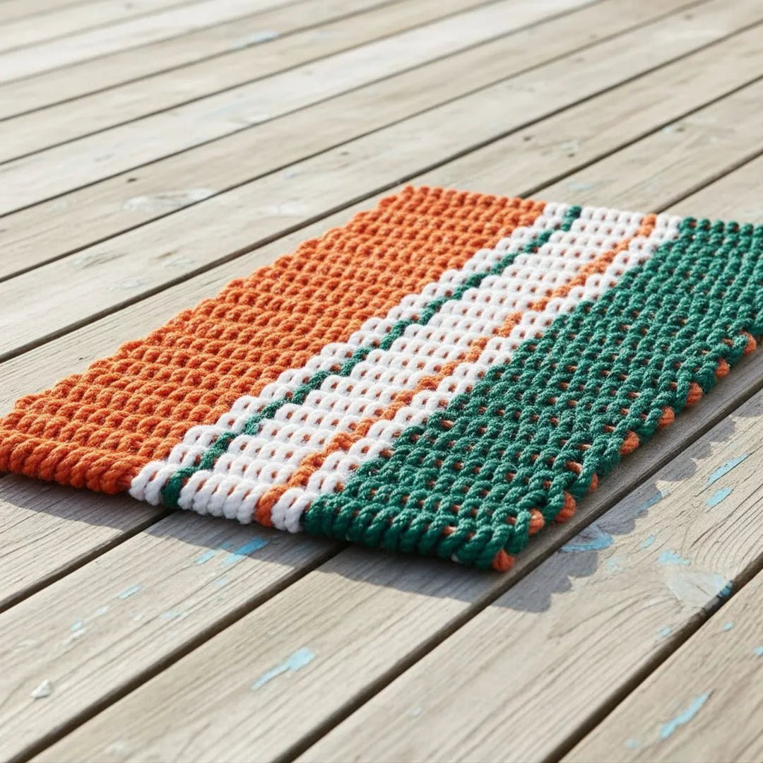 Limited Edition Football Rope Doormat - Green, Orange and White - Lollis Loops