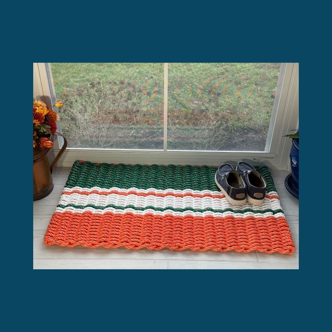 Limited Edition Football Rope Doormat - Green, Orange and White - Lollis Loops