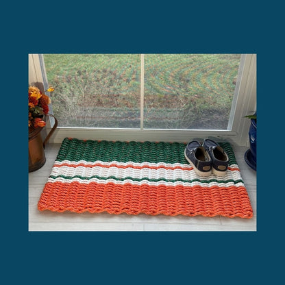 Limited Edition Football Rope Doormat - Green, Orange and White - Lollis Loops