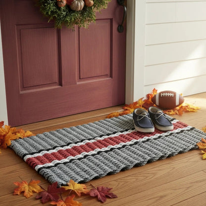 Limited Edition Football Rope Doormat - Gray, Red and White - Lollis Loops