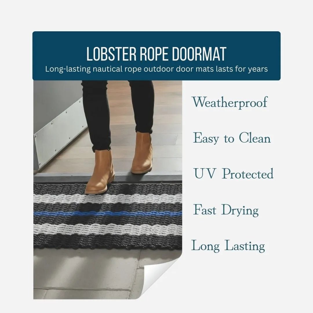 Classic Rope Doormat - Black, Sand and Blue - Lollis Loops