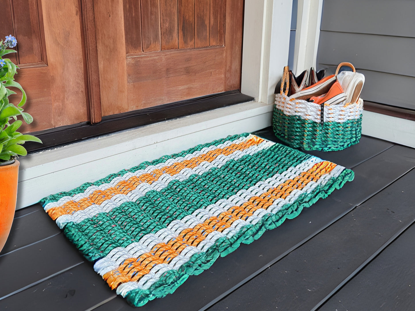 Orange, White, Green Lobster Rope Doormat