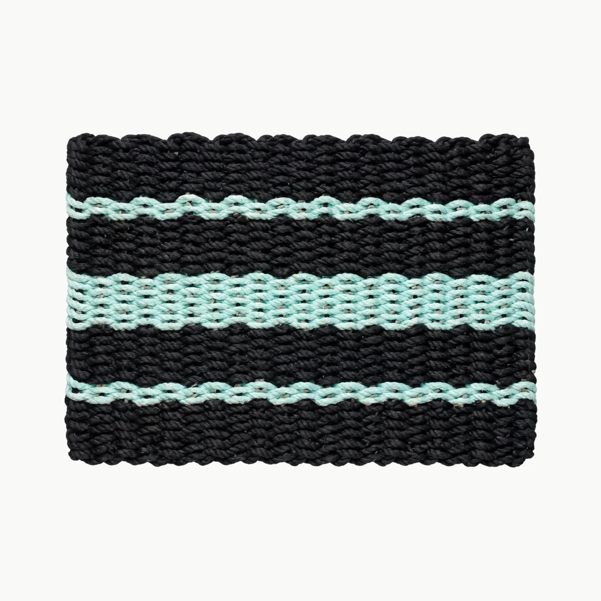 Lolli's Loops Heritage Collection Marine Rope Doormat - Black & Seafoam, All-Weather - Lollis Loops