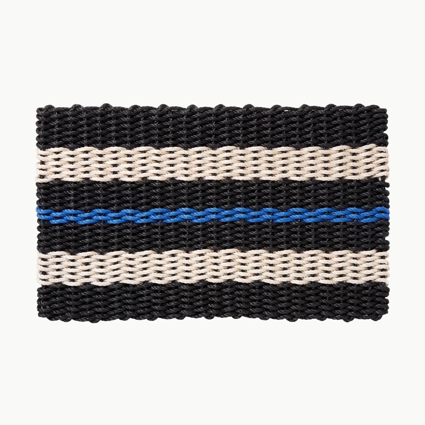 Lolli's Loops Signature Stripe Collection Marine Rope Doormat - Black, Sand & Blue, All-Weather - Lollis Loops