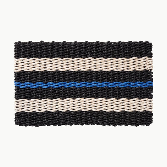 Lolli's Loops Signature Stripe Collection Marine Rope Doormat - Black, Sand & Blue, All-Weather - Lollis Loops