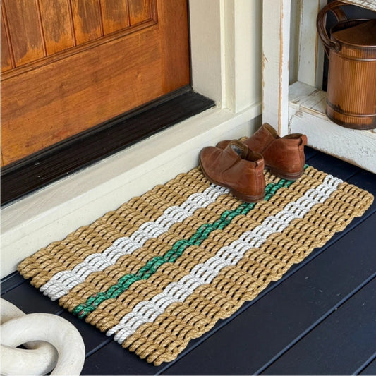 Tan and White Classic+ Doormat with Green Accent – Coastal Joy