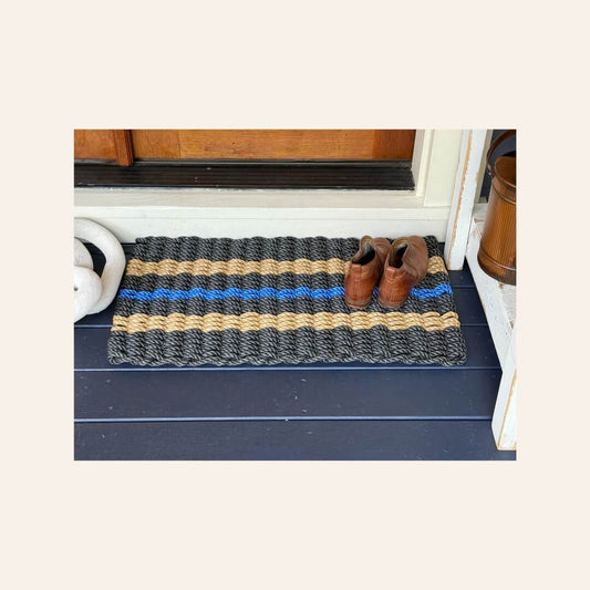 Black and Tan Classic+ Doormat with Blue Accent – Coastal Joy