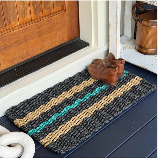 Black and Tan Classic+ Doormat with Teal Accent – Coastal Joy