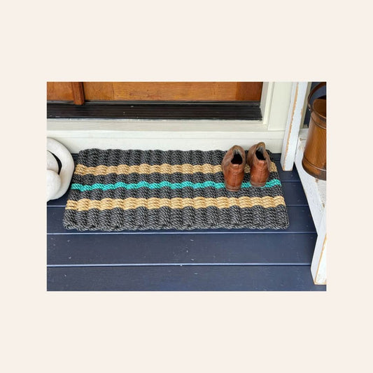 Black and Tan Classic+ Doormat with Teal Accent – Coastal Joy