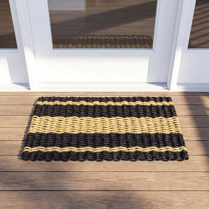 Lolli's Loops Heritage Collection Marine Rope Doormat - Black & Tan, All-Weather - Lollis Loops