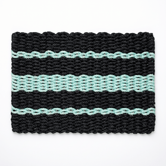 Lolli's Loops Heritage Collection Marine Rope Doormat - Black & Seafoam, All-Weather - Lollis Loops