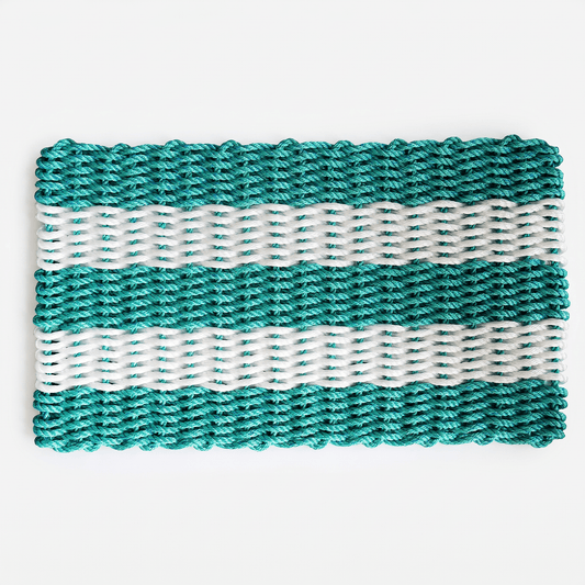 Lolli's Loops Heritage Collection Marine Rope Doormat - Teal & White, All-Weather - Lollis Loops