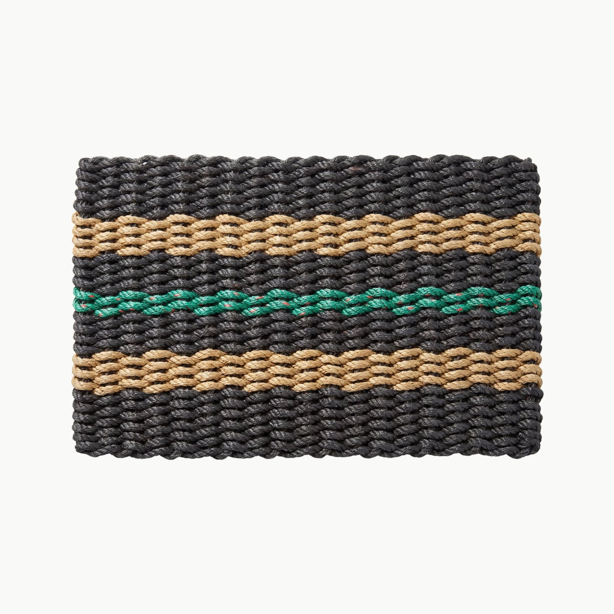 Lolli's Loops Signature Stripe Collection Marine Rope Doormat - Black, Tan & Green, All-Weather - Lollis Loops
