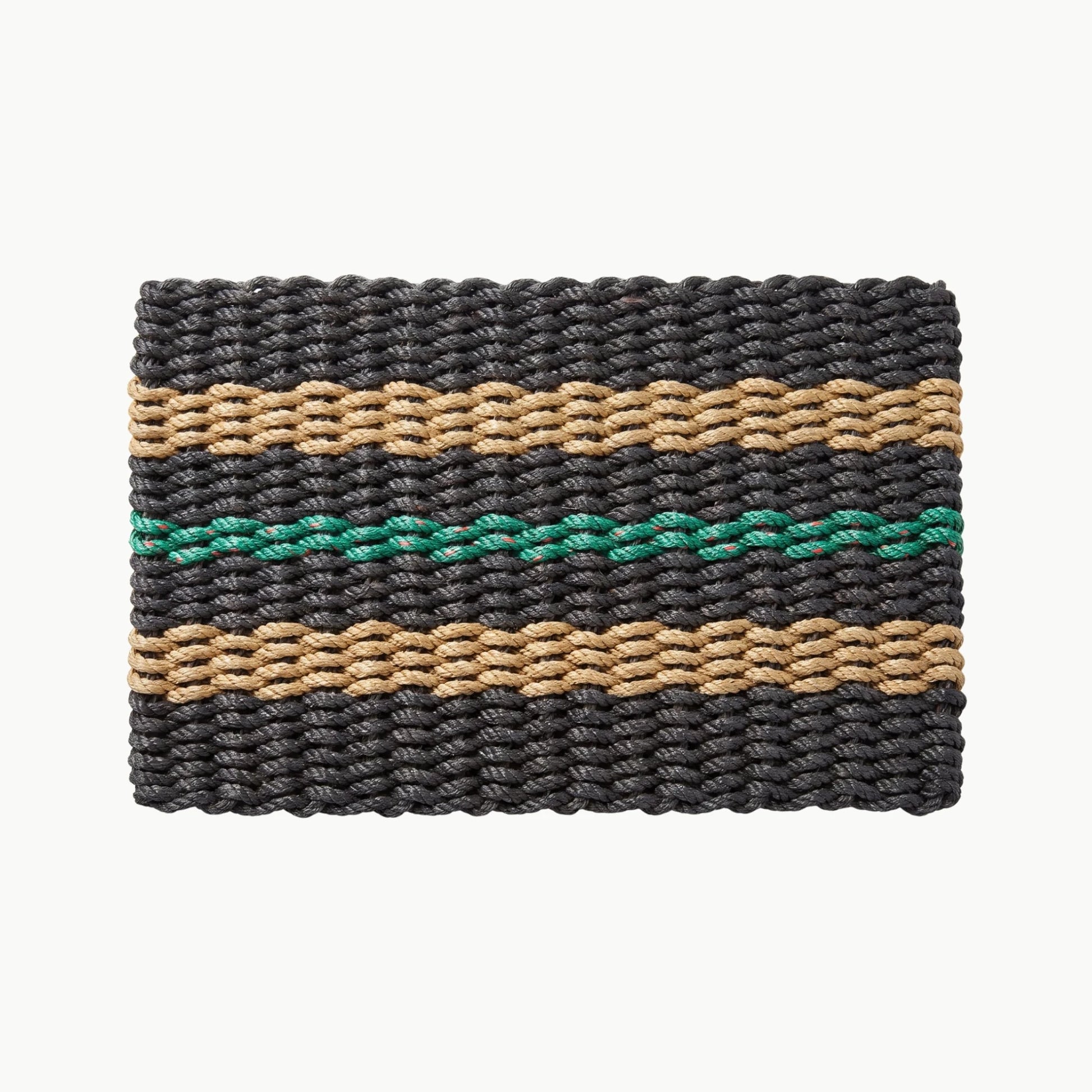 Lolli's Loops Signature Stripe Collection Marine Rope Doormat - Black, Tan & Green, All-Weather - Lollis Loops