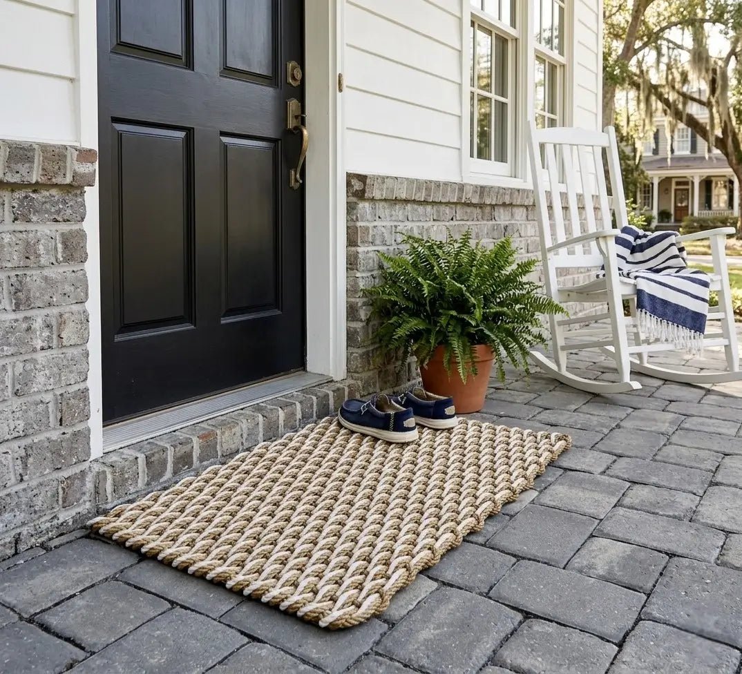 Tan & Sand Double Weave Lobster Rope Doormat - Lolli's Loops