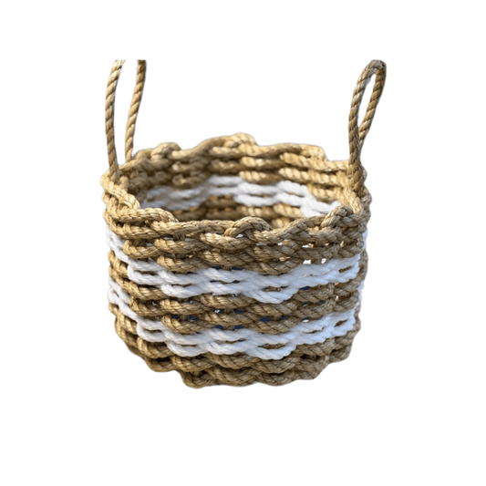 Lolli’s Original Lobster Rope Basket | Handwoven Tan & White Coastal Storage - Lollis Loops
