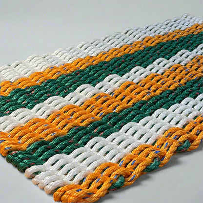 Green White and Orange Lobster Doormat close up.