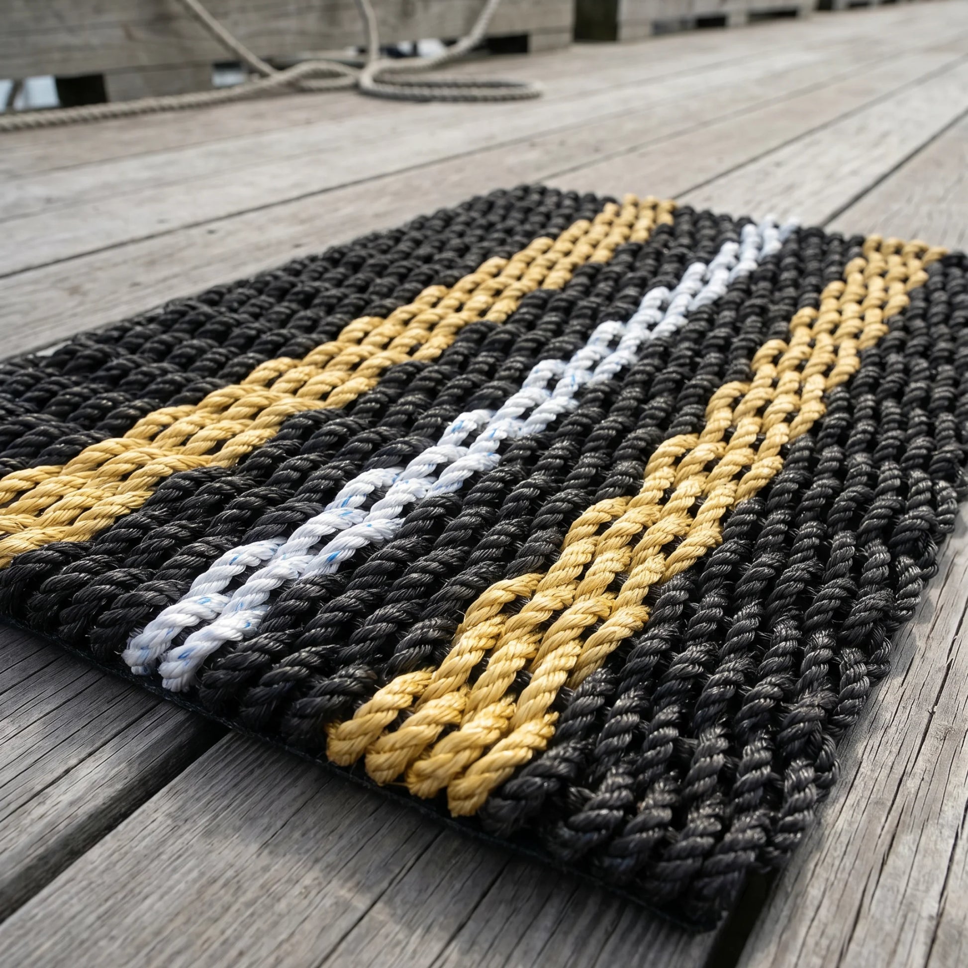 Black, Tan and Gray Signature Stripe Rope Doormat - Lollis Loops