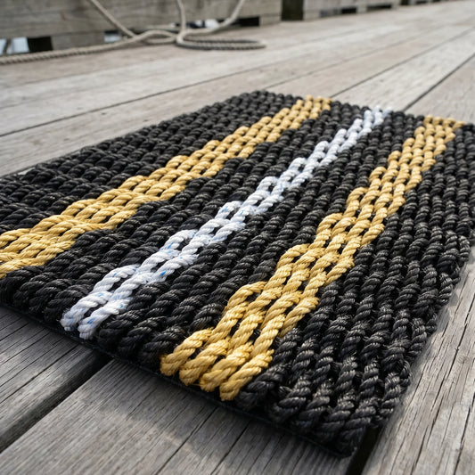Black, Tan and Gray Signature Stripe Rope Doormat - Lollis Loops