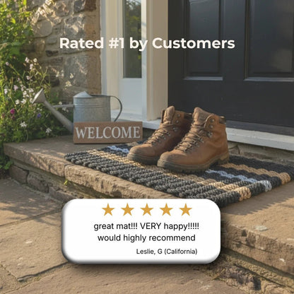 Black, Tan and Gray Signature Stripe Rope Doormat - Lollis Loops
