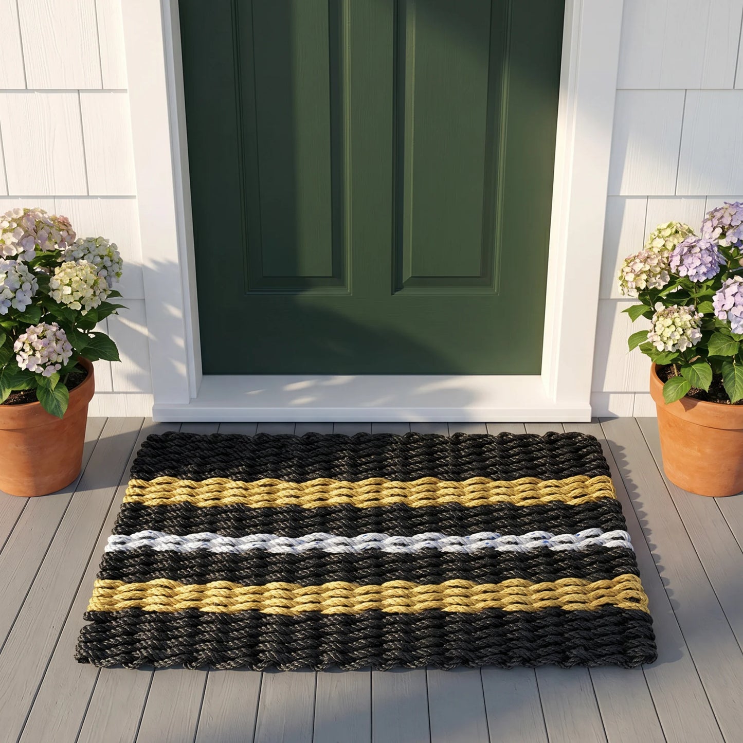 Black, Tan and Gray Signature Stripe Rope Doormat - Lollis Loops