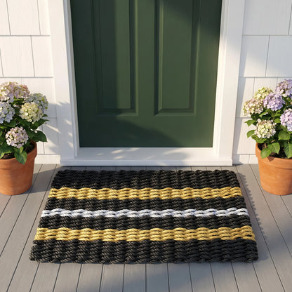 Black, Tan and Gray Signature Stripe Rope Doormat - Lollis Loops