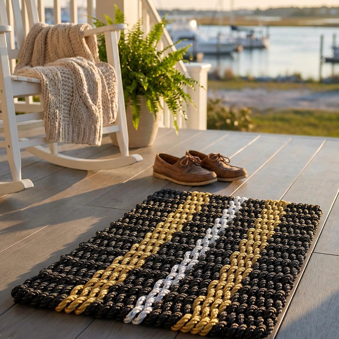 Black, Tan and Gray Signature Stripe Rope Doormat - Lollis Loops