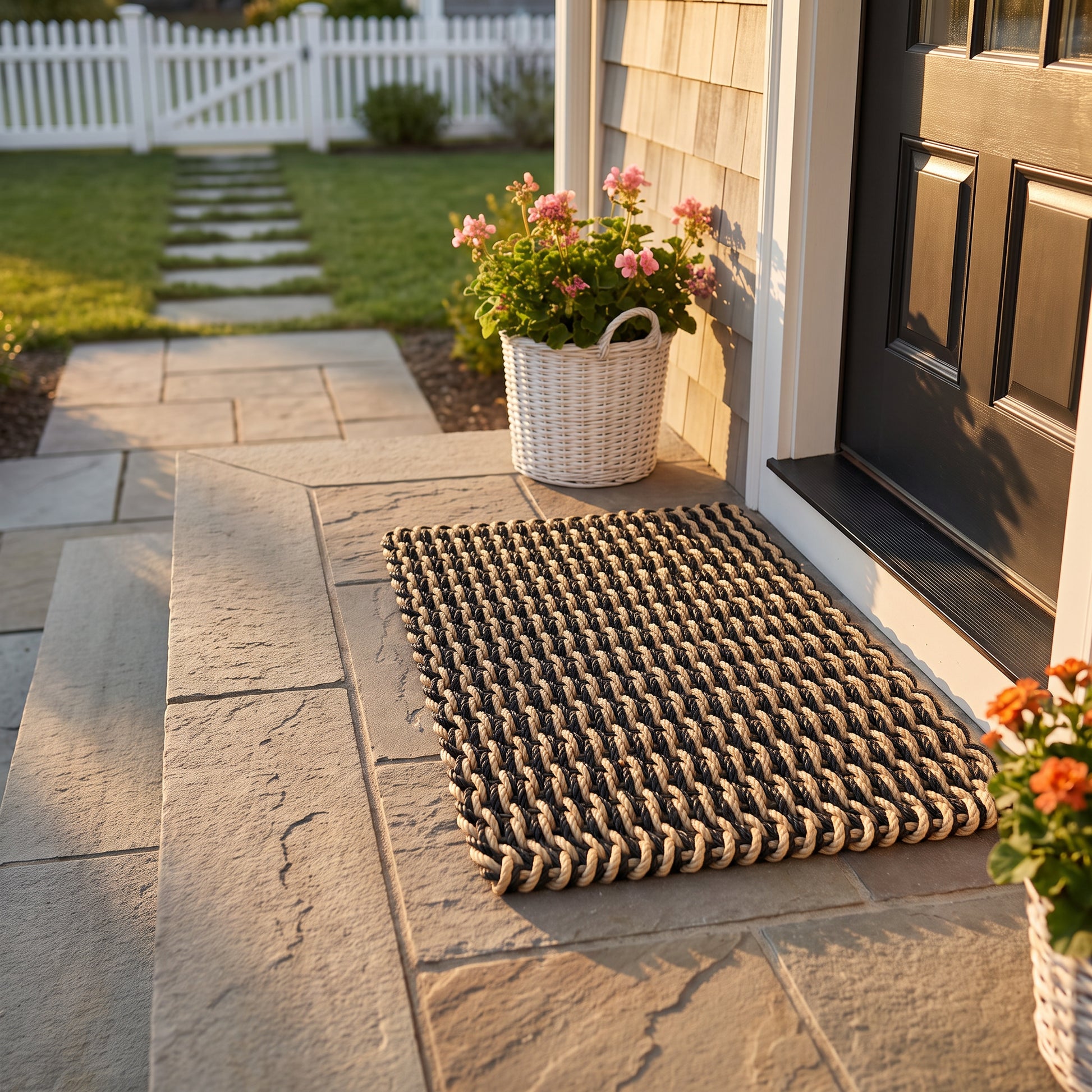 Lolli's Loops Limited (Double Weave) Edition Marine Rope Doormat - Black & Tan, All-Weather - Lollis Loops