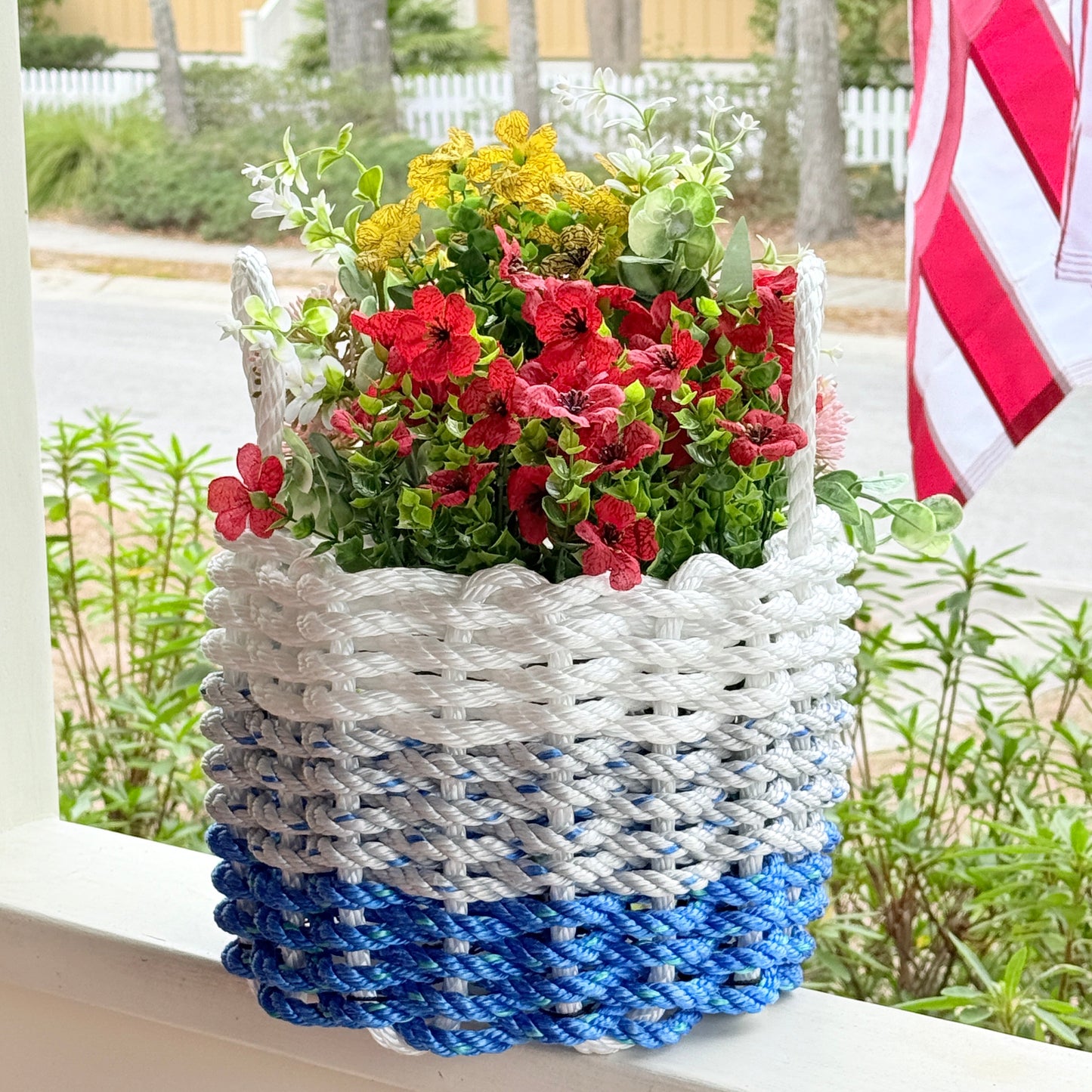 Lolli’s Loops Ocean Mist Basket – White/Grey/Blue Nautical Storage