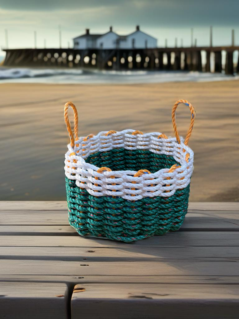 Lolli’s Loops Handwoven Irish Lobster Rope Basket (Green)–Coastal Luck of the Irish