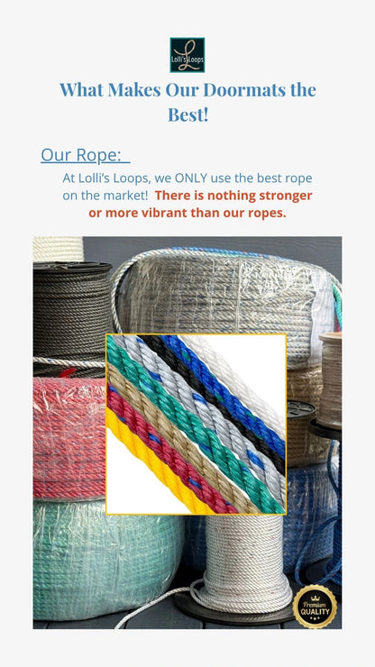 Advertisement for doormats with a focus on the rope used, featuring images of ropes and doormats.