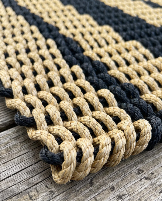 Tan & Black Captain’s Bars Lobster Rope Doormat - Lolli's Loops