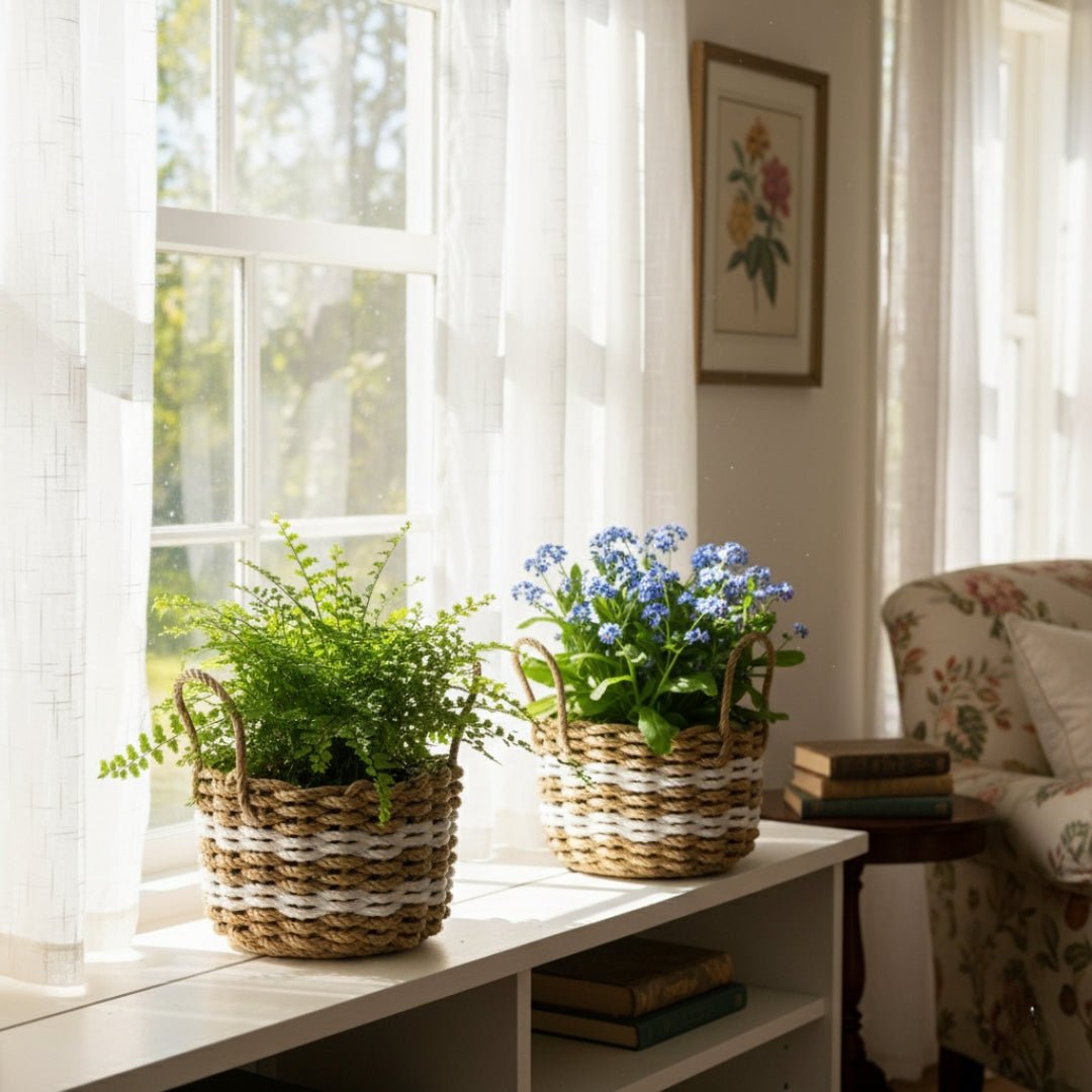 Lolli’s Original Lobster Rope Basket | Handwoven Tan & White Coastal Storage - Lollis Loops