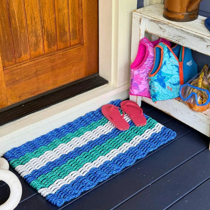 Lolli's The Admiral Coastal Wave Blue, Teal & White Lobster Rope Doormat | Unmatched Durability & Coastal Style