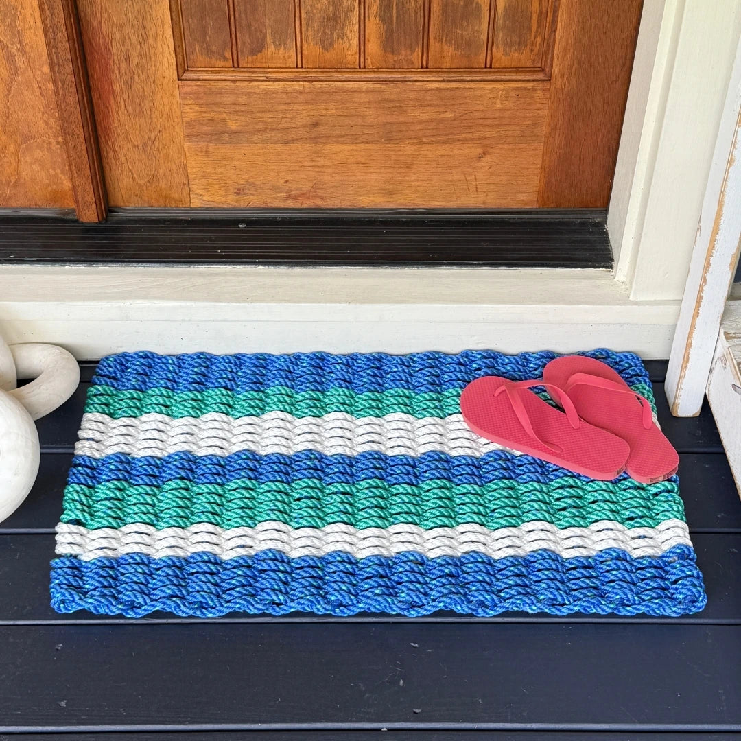 Lolli's The Admiral Coastal Wave Blue, Teal & White Lobster Rope Doormat | Unmatched Durability & Coastal Style