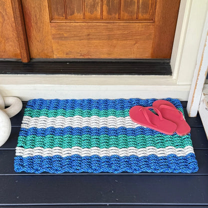 Lolli's The Admiral Coastal Wave Blue, Teal & White Lobster Rope Doormat | Unmatched Durability & Coastal Style