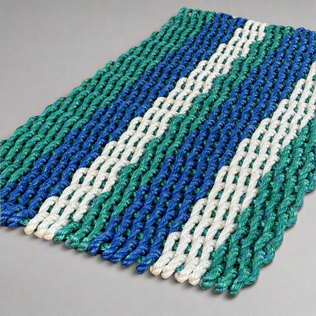 Lolli's The Admiral Coastal Wave Blue, Teal & White Lobster Rope Doormat | Unmatched Durability & Coastal Style