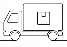 a minimalist line art icon of a delivery truck