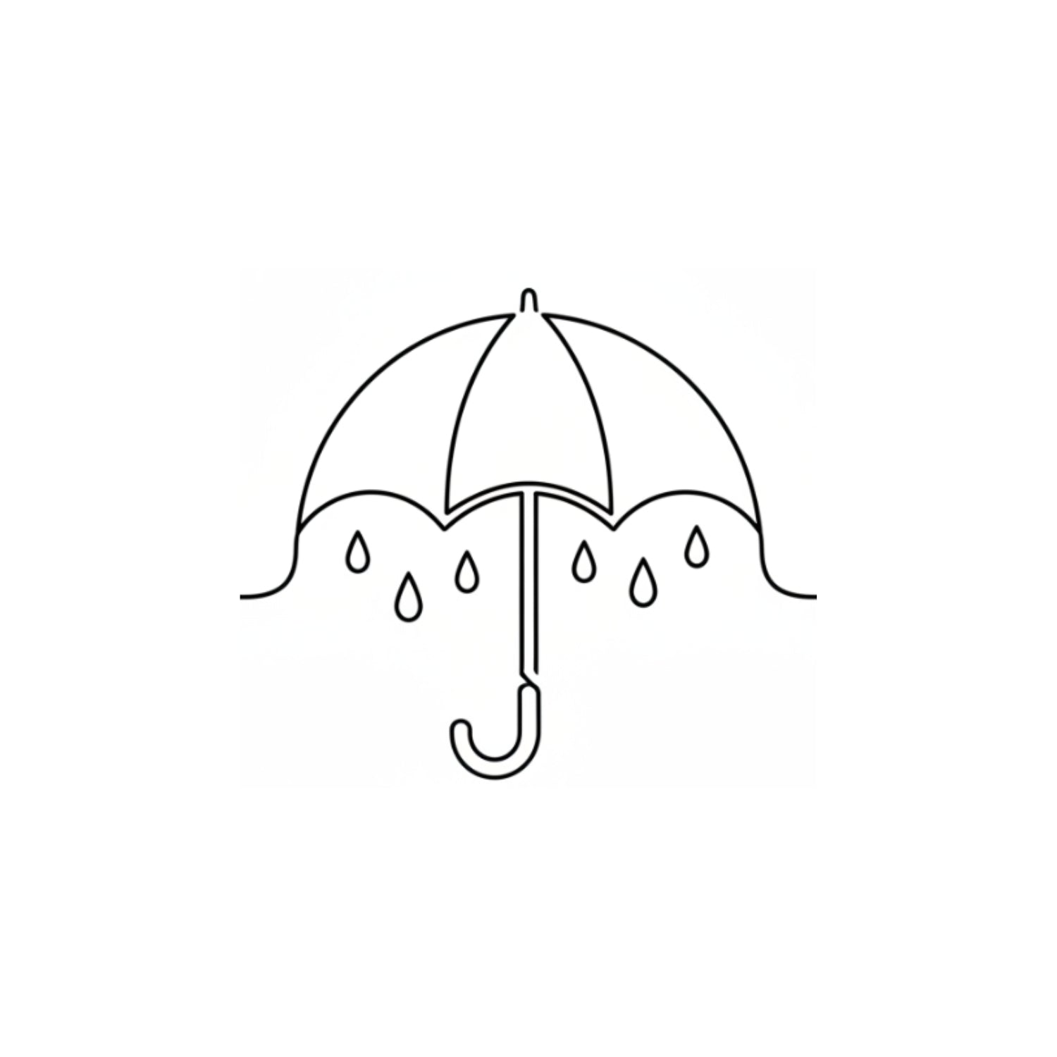 a minimalist line art icon of an umbrella with droplets of rain falling on it